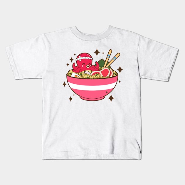 Octopus Eating Ramen Ramen Lover Kids T-Shirt by Mrkedi